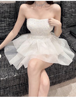    Free Shipping Sequins Layered Strapless Dress