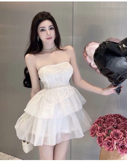    Free Shipping Sequins Layered Strapless Dress