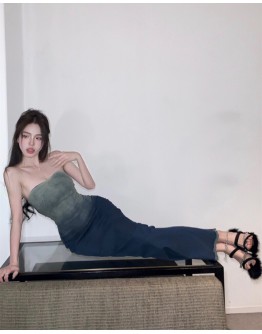    Free Shipping Bandeau Denim Long-Dress