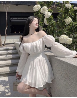              Free Shipping Off-The-Shoulder Long-Sleeved Dress
