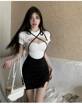              Free Shipping Knit Cut-Out Tops/ Camisole Fitted Dress