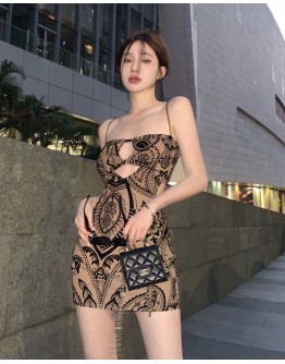              Free Shipping Cut-Out Patterned Camisole Dress