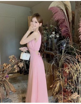              Free Shipping Pinky Backless Maxi Dress