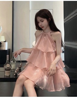              Free Shipping Halter Ribbon Layered Pinky Dress