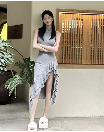              Free Shipping Asymmetric Halter-Neck Dress