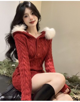              Free Shipping Hoodie Knitted Dress