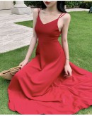              Free Shipping S-L Polyester Camisole Backless Maxi Dress