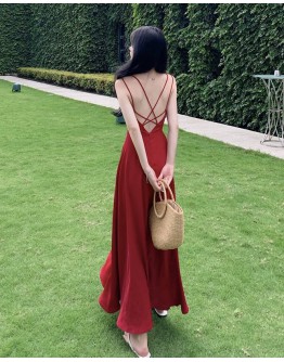              Free Shipping S-L Polyester Camisole Backless Maxi Dress
