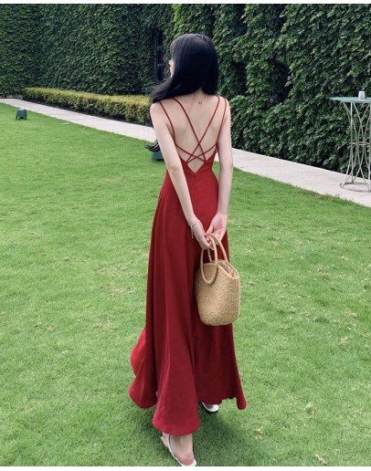              Free Shipping S-L Polyester Camisole Backless Maxi Dress