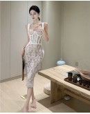              Free Shipping Slim Fitted Lace Long-Dress