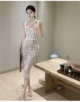              Free Shipping Slim Fitted Lace Long-Dress