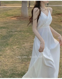     FREE SHIPPING SILK CAMISOLE BACKLESS MAXI DRESS