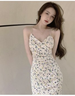    FREE SHIPPING CAMISOLE FLORA PATTERN FITTED LONG-DRESS