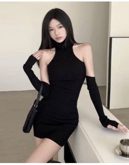     FREE SHIPPING LADIES KNITTED LONG-SLEEVED DRESS