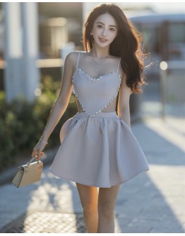      FREE SHIPPING FAUX GEM BACKLESS CUT-OUT DRESS 