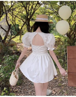   FREE SHIPPING BACKLESS PUFF-SHORTSLEEVED DRESS
