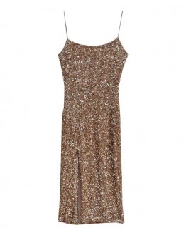        FREE SHIPPING FITTED CAMISOLE SEQUINS DRESS