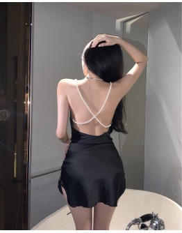          FREE SHIPPING FAUX PEARL BACKLESS POLYESTER DRESS