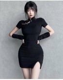          Free Shipping Metal Rings Fitted Dress