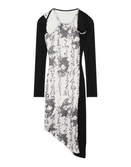          Free Shipping Faux Leather Belt / False-Two Pattern Long Dress