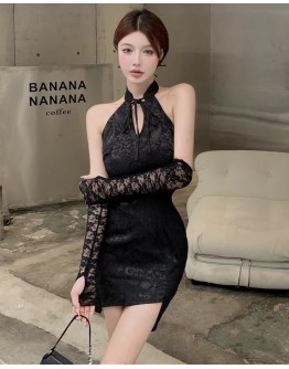          Free Shipping Cheongsam Lace Fitted Dress