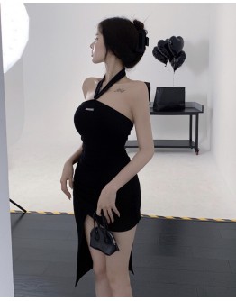          Free Shipping Halter-Neck Fitted Asymmetrical Dress