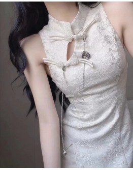          【Ready Stock】Free Shipping Flora Polyester Cheongsam Dress