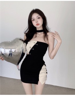          Free Shipping Metal Pins Cut-Out Fitted Dress
