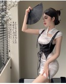          Free Shipping Lace-Up Vest / Polyester Cut-Out Dress