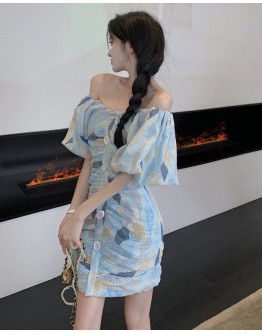 FREE SHIPPING OFF-THE-SHOULDER PUFF-SLEEVED FITTED DRESS