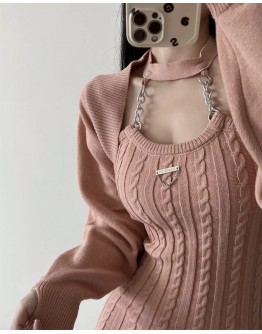          Free Shipping Chain Halter-Neck Dress / Knitted Outwear
