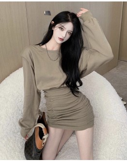 FREE SHIPPING LADIES LONG-SLEEVED FITTED PLUS DRESS
