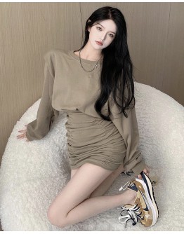       【READY STOCK】FREE SHIPPING LADIES LONG-SLEEVED FITTED PLUS DRESS
