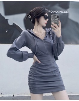          Free Shipping Zipper Hoodie Fitted Dress