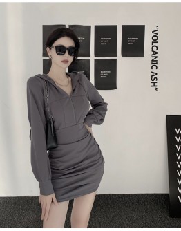         Free Shipping Zipper Hoodie Fitted Dress