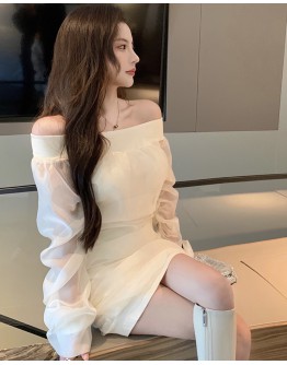   FREE SHIPPING OFF-THE-SHOULDER GAUZE SLEEVED DRESS 