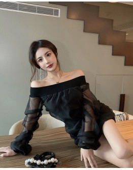  FREE SHIPPING OFF-THE-SHOULDER GAUZE SLEEVED DRESS 