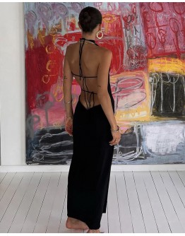            Free Shipping Backless Lace-Up Long Dress