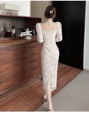             Free Shipping Off-The-Shoulder Lace Fitted Dress