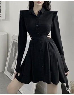          Free Shipping Lace-Up Pleated Coat Dress