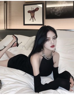          Free Shipping Chain Cut-Out Elastic Dress