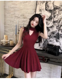   FREE SHIPPING CUT-OUT KNITTED A-LINE DRESS