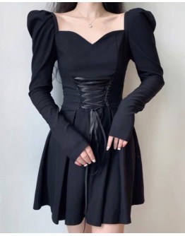   FREE SHIPPING LACE-UP A-LINE LOMG-SLEEVED DRESS