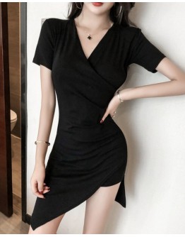  FREE SHIPPING V-NECK FITTED ASYMMETRICAL DRESS