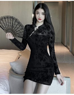   FREE SHIPPING LADIES LONG-SLEEVED LACE CHINESE DRESS