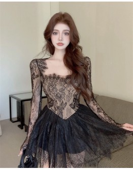   FREE SHIPPING LADIES LONG-SLEEVED LACE DRESS