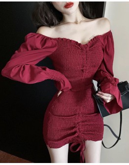   FREE SHIPPING OFF-THE-SOULDER ELASTIC DRESS