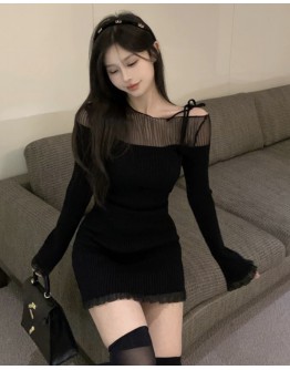         Free Shipping Grenadine Long-Sleeved Knitted Dress