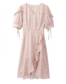         Free Shipping V-Neck Asymmetrical Flora Dress